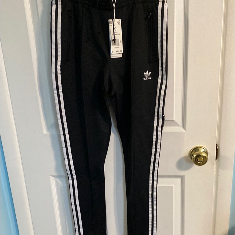 Adidas Black and White Stretchpants with Iconic Stripes